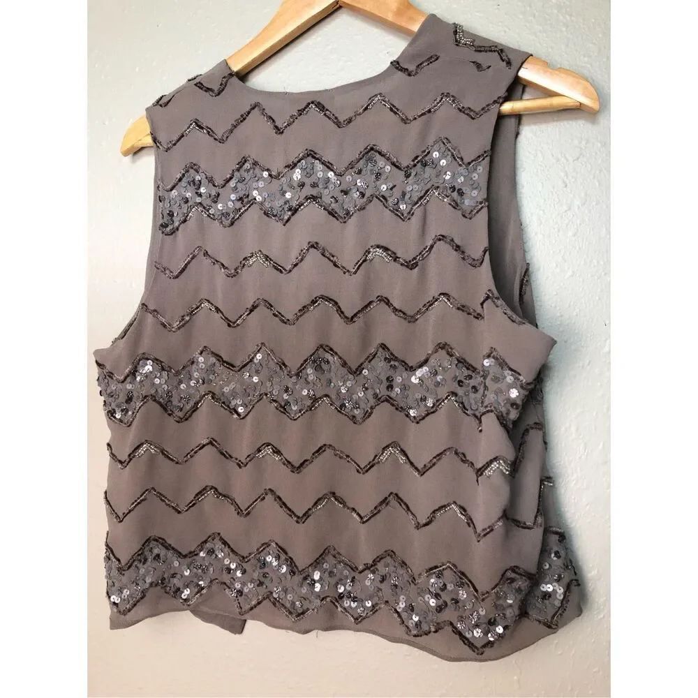 Chico’s Brown Sequin Open Front Vest Size 0 Small NWT - Picture 5 of 12